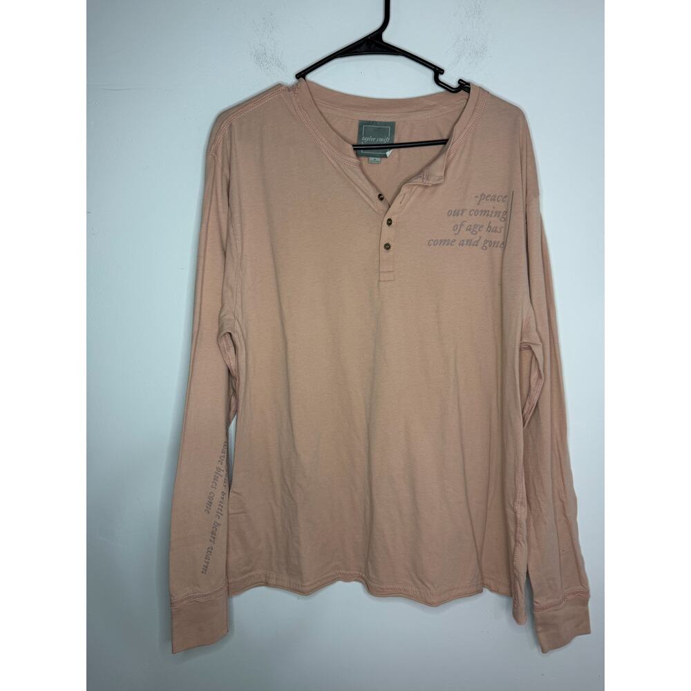 Taylor Swift Folklore Peace Lyric Henley Long Sleeve Pink Shirt Small